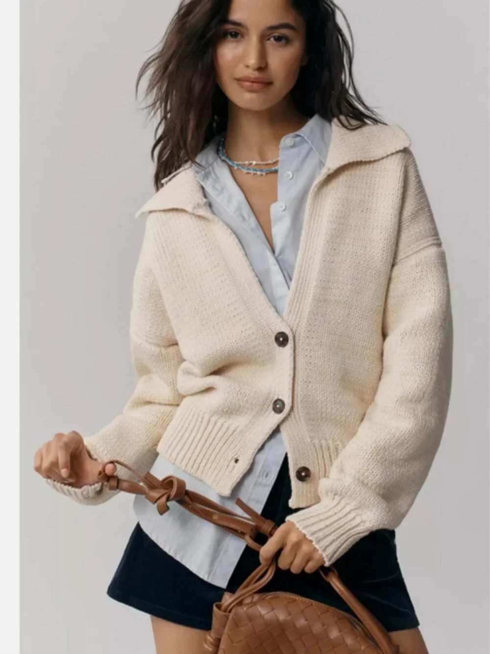 Anthropologie Maeve Collared V-Neck Cardigan Sweater Lighthouse Size XL NWT - Picture 4 of 5